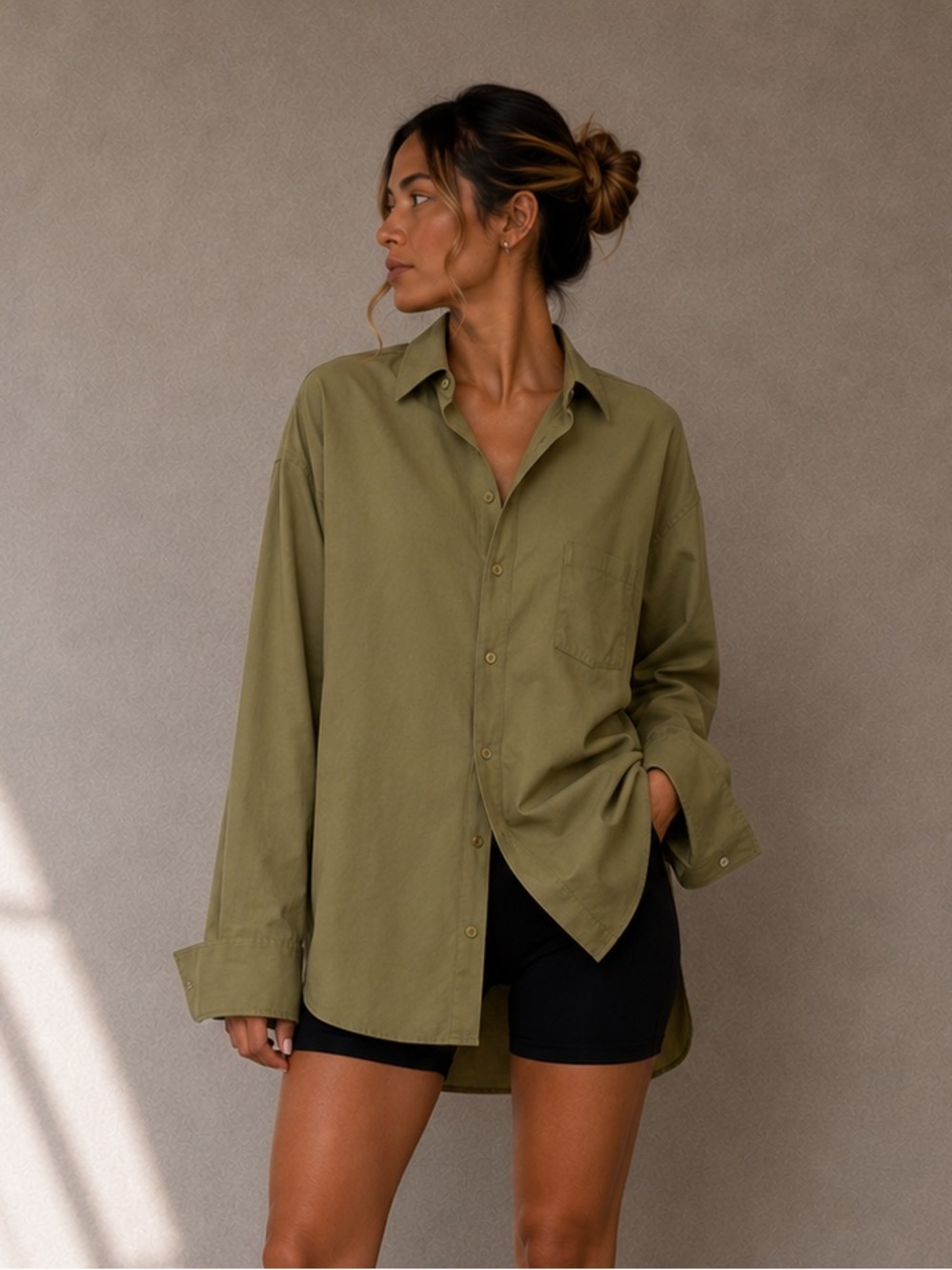 VINTAGE 70s button green blouse shirt